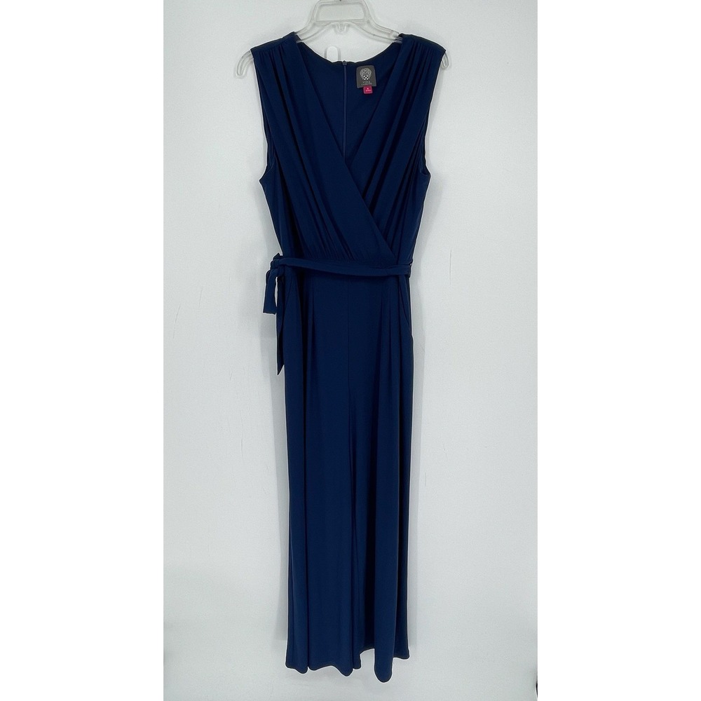 Vince Camuto Women's Blue Sleeveless V-Neck Surplice Wide Leg Jumpsuit Size XL